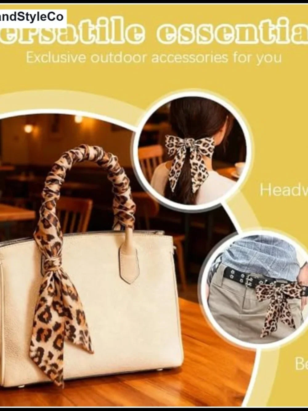 Leopard Print Satin Scarf - Silk Women's Neck Scarf, Hair Accessory